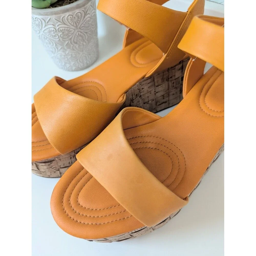 Sarto Women's Orange Cork Platform Sandals 8.5 Leather Upper Demi 2